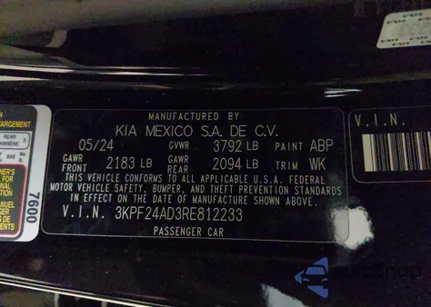 2024 Kia Forte Lx from USA, damaged, VIN 3KPF24AD3RE812233